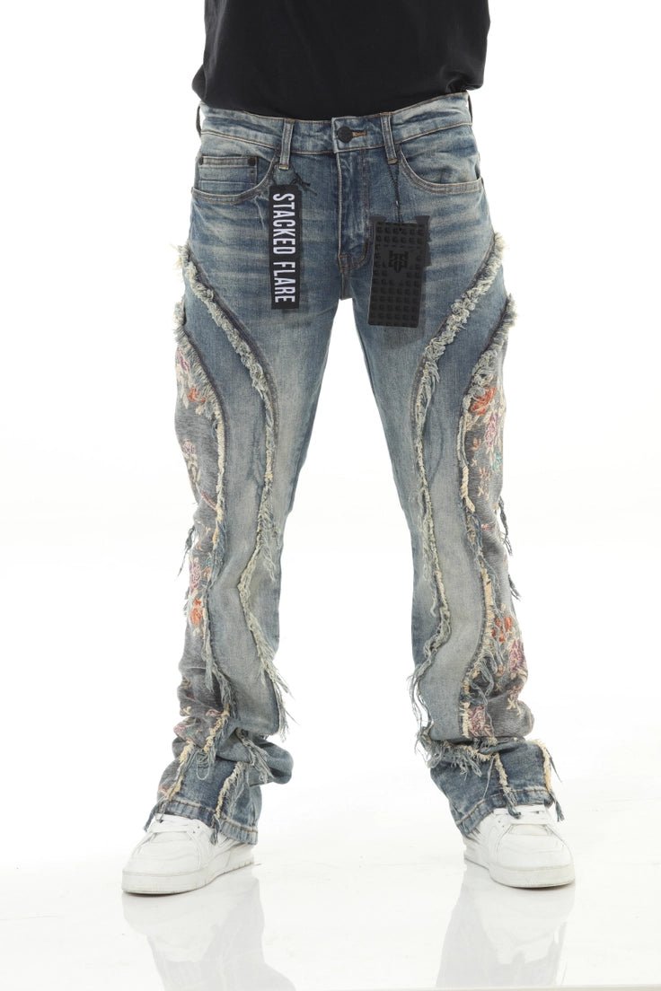Blue/Olive Denim Tapestry Stack jeans