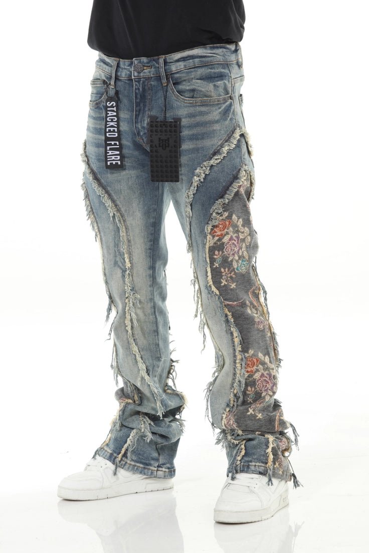 Blue/Olive Denim Tapestry Stack jeans