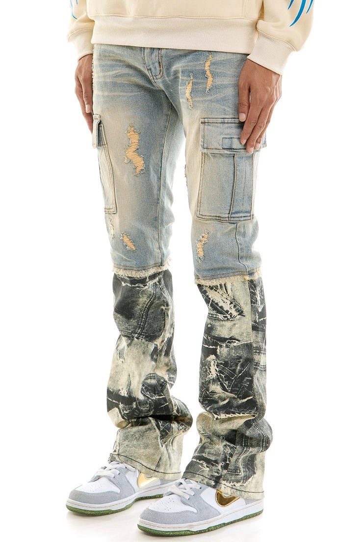 Half & Half Cargo Flare Jeans