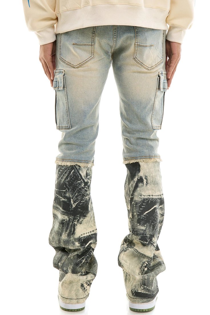 Half & Half Cargo Flare Jeans