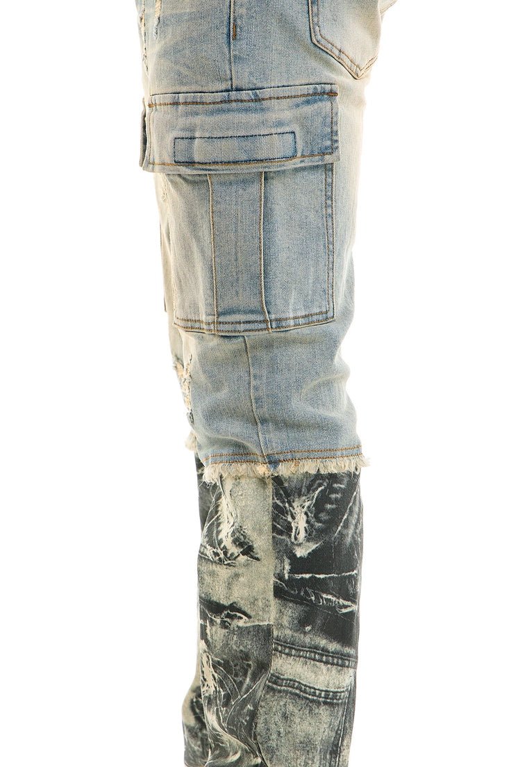 Half & Half Cargo Flare Jeans