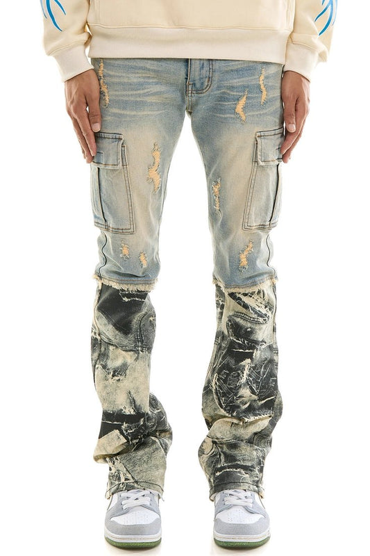 Half & Half Cargo Flare Jeans