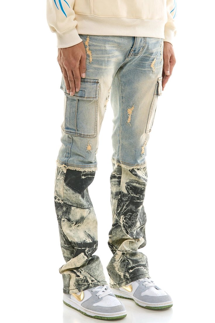 Half & Half Cargo Flare Jeans